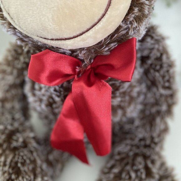 Vintage Pier One 1‎ Imports Brown Hanging Monkey Plush Poseable Animal 26" Bow - Picture 9 of 16